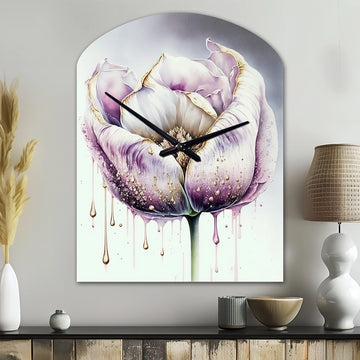 Cream And Purple Tulip III - Asymmetric Metal Wall Clock